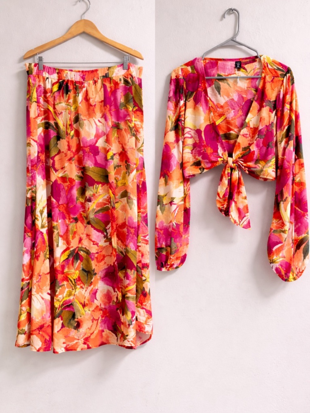 Shein Curve Floral Skirt & Tie Front Top Set Women’s 2XL